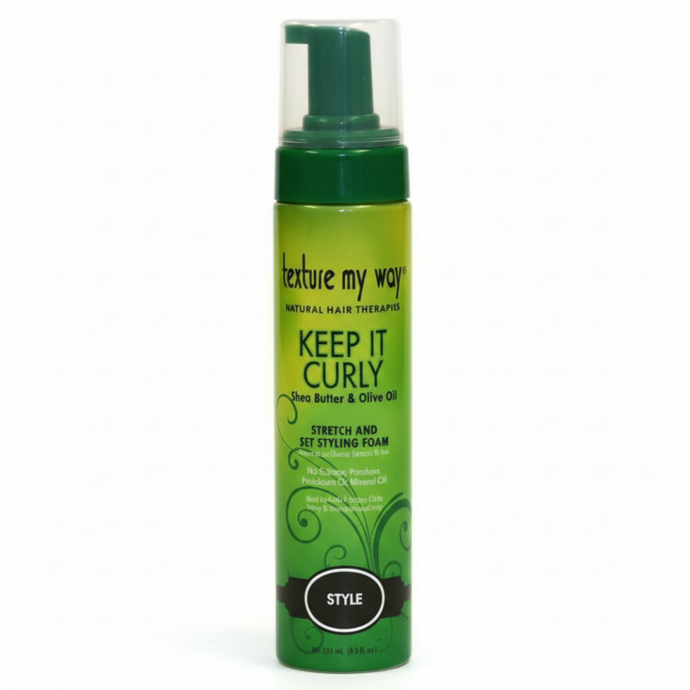 texture my way keep it curly styling foam shea butter olive oil curl definition frizz control soft bouncy natural curls styling foam