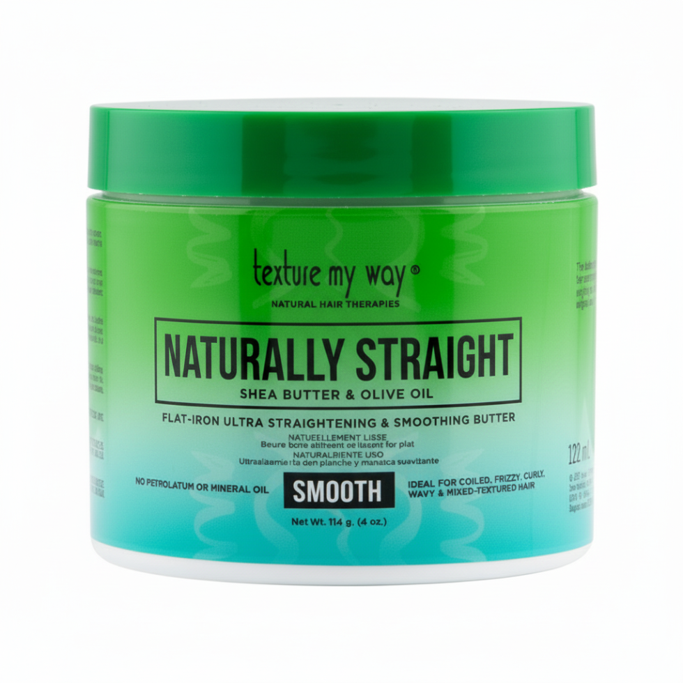 texture my way naturally straight shea butter olive oil smoothing butter heat protection sleek shiny smooth hair
