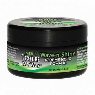texture my way wave n shine xtreme hold pomade strong hold high shine smooth waves sleek styled hair
