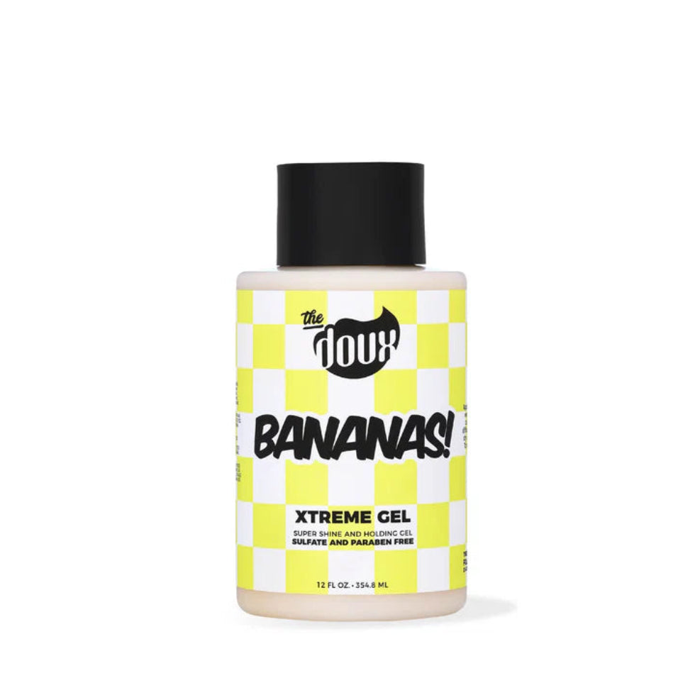 the doux bananas xtreme hold hair gel 12oz strong hold frizz control shine flake free styling