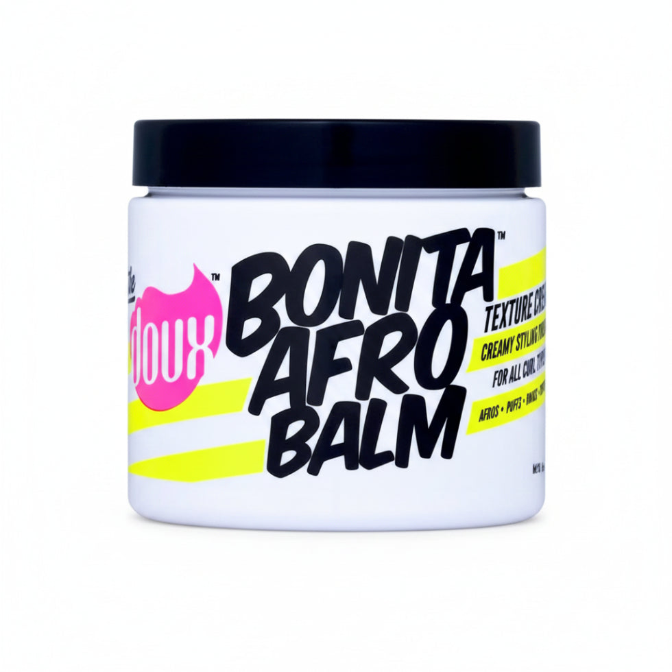 The Doux Bonita Afro Balm Texture Cream 16oz moisturizing curl defining cream for soft shiny frizz free and healthy looking textured natural hair