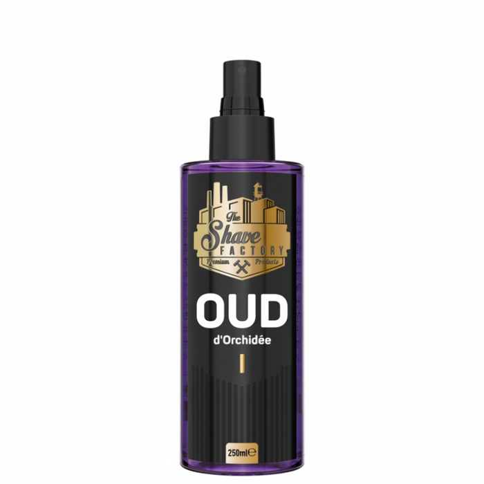 the shave factory after shave cologne oud d’orchidee 250ml cooling soothing floral oud post shave skin care cologne
