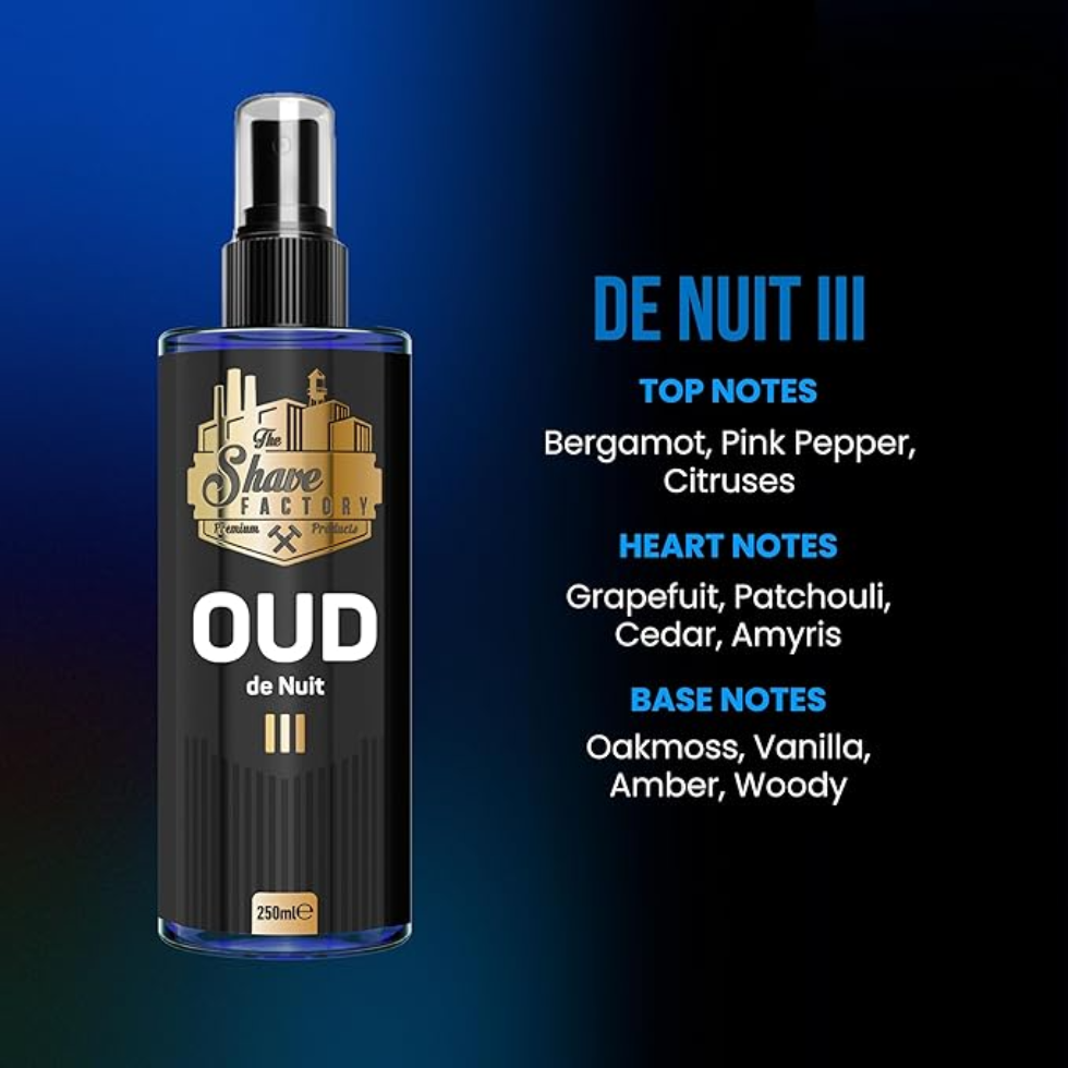the shave factory after shave cologne oud de nuit iii 250ml cooling soothing post shave oud fragrance cologne
