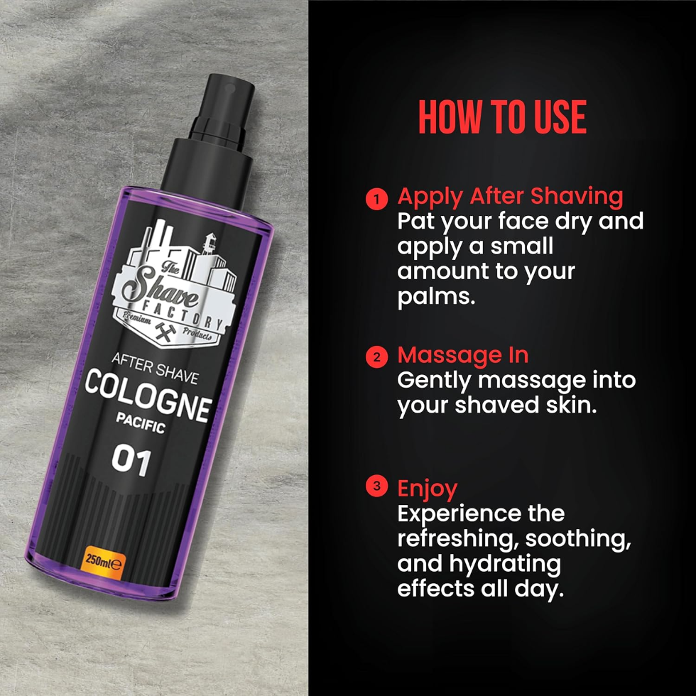 the shave factory after shave cologne pacific 01 250ml cooling fresh aquatic post shave skin care cologne
