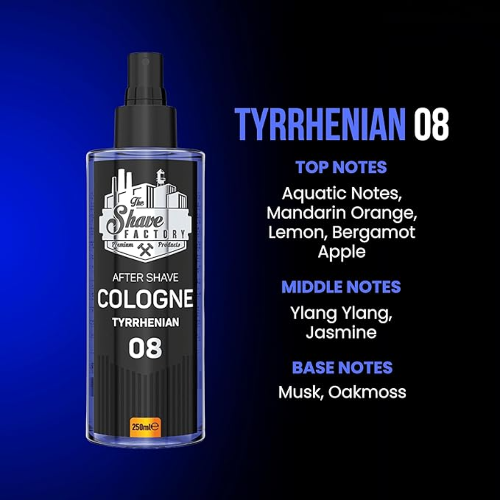 the shave factory after shave cologne tyrrhenian 08 250ml cooling fresh sporty post shave skin care cologne
