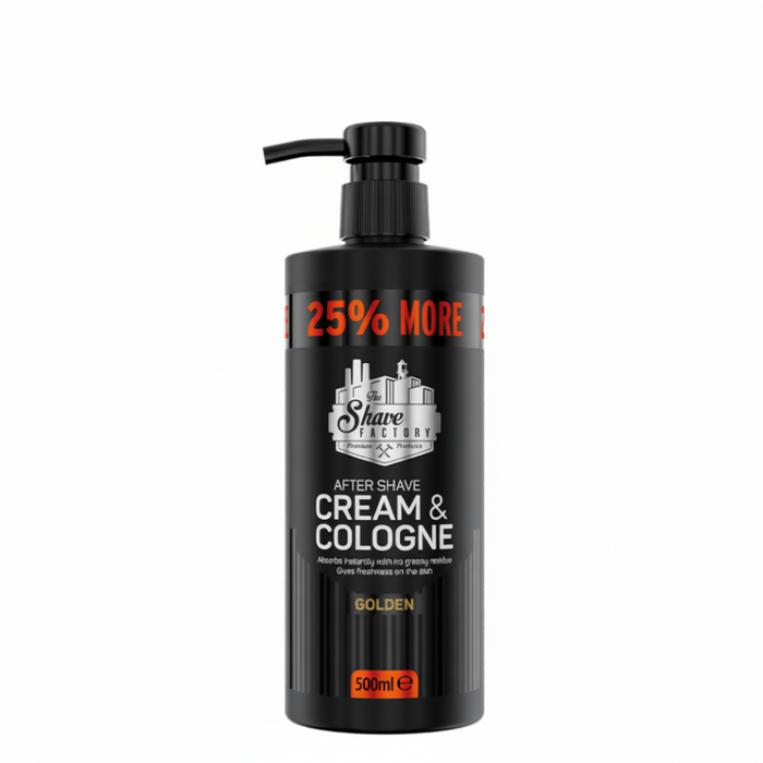 the shave factory golden after shave cream and cologne 500ml moisturizing soothing post shave care 2 in 1 formula

