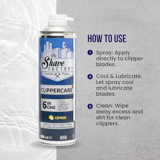 the shave factory clippercare plus 6in1 lemon spray 500ml clipper blade cleaner cooling lubricating disinfecting barber spray
