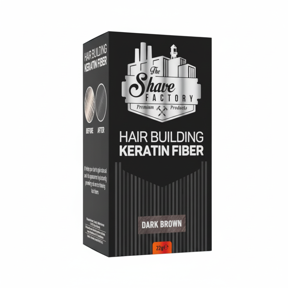 the shave factory hair building keratin fiber dark brown 22g for instant hair volume and natural fuller look
