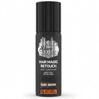 the shave factory hair magic retouch spray dark brown 100ml temporary hair color spray for instant grey root coverage and natural dark brown touch ups