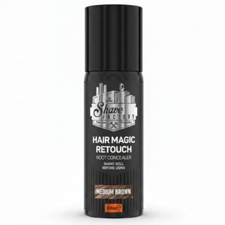 the shave factory hair magic retouch spray medium brown 100ml temporary hair color spray for instant grey root coverage and natural medium brown touch ups