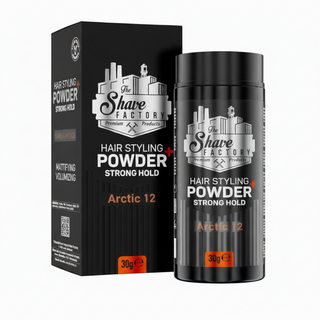 the shave factory styling powder 30g arctic 12 strong hold matte finish volume texture lightweight hair styling product