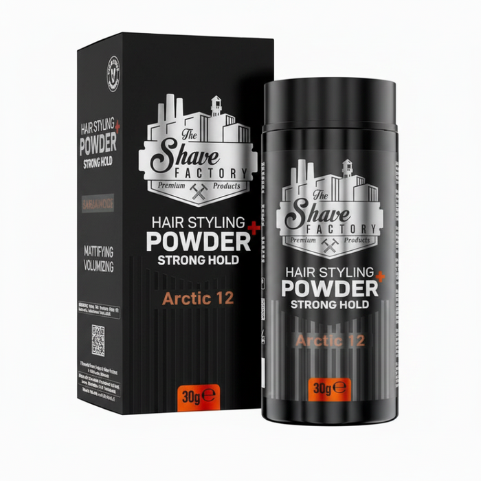 the shave factory arctic 12 styling powder for strong hold volume and matte textured hair