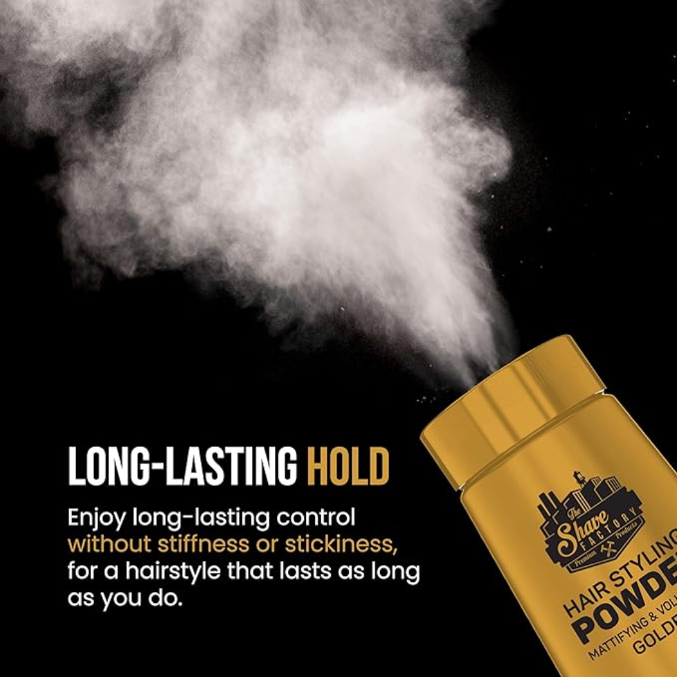the shave factory golden styling powder for volume matte finish textured hair