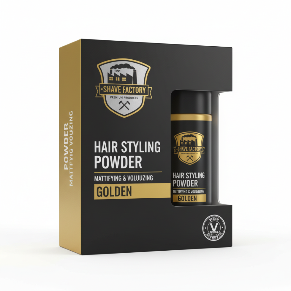 the shave factory golden styling powder for volume matte finish textured hair