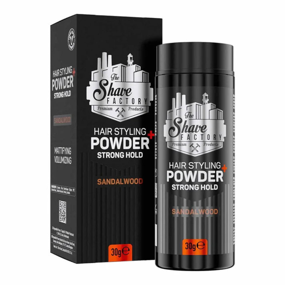 the shave factory sandalwood styling powder for strong hold volume matte textured hair