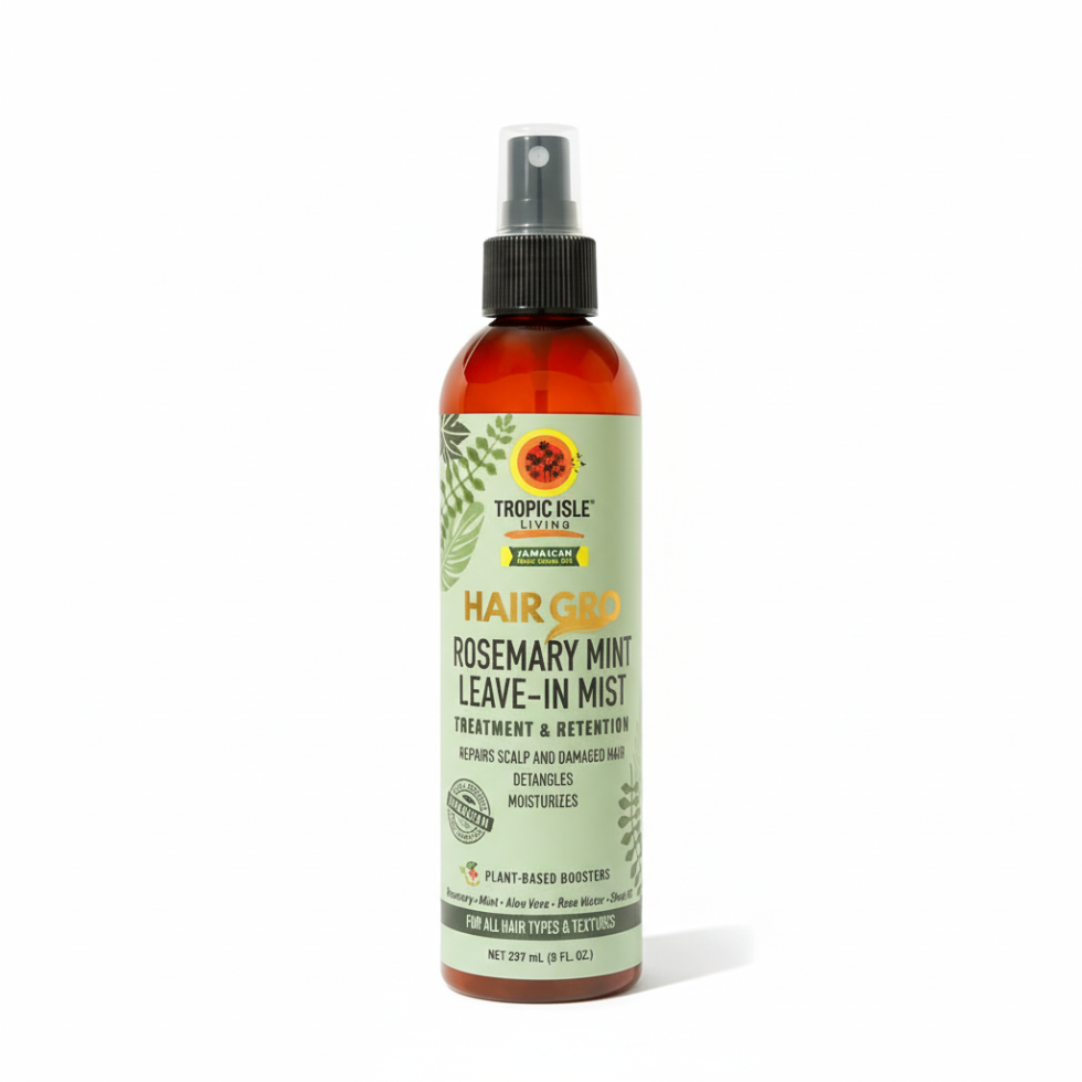 tropic isle rosemary mint leave in mist for hair hydration detangling frizz control and scalp refresh