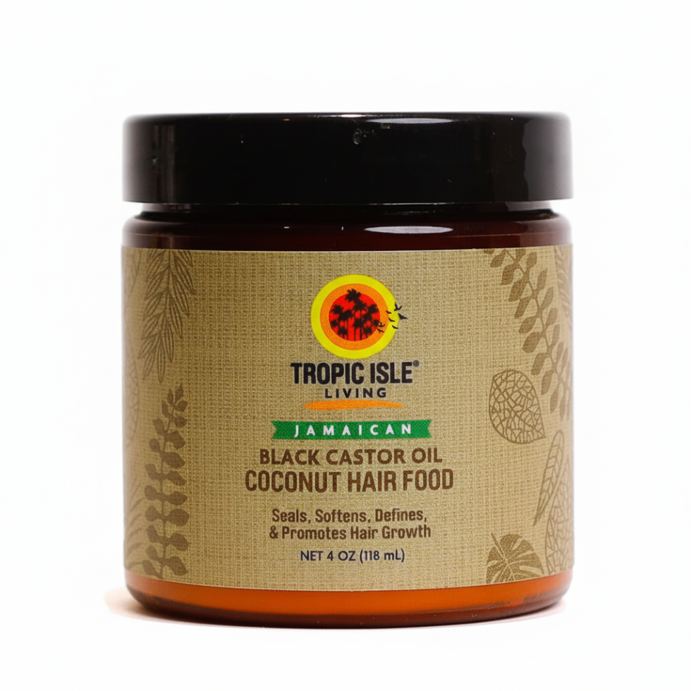 tropic isle coconut jamaican black castor oil hair food 4oz for hair nourishment growth shine and strengthening scalp care treatment