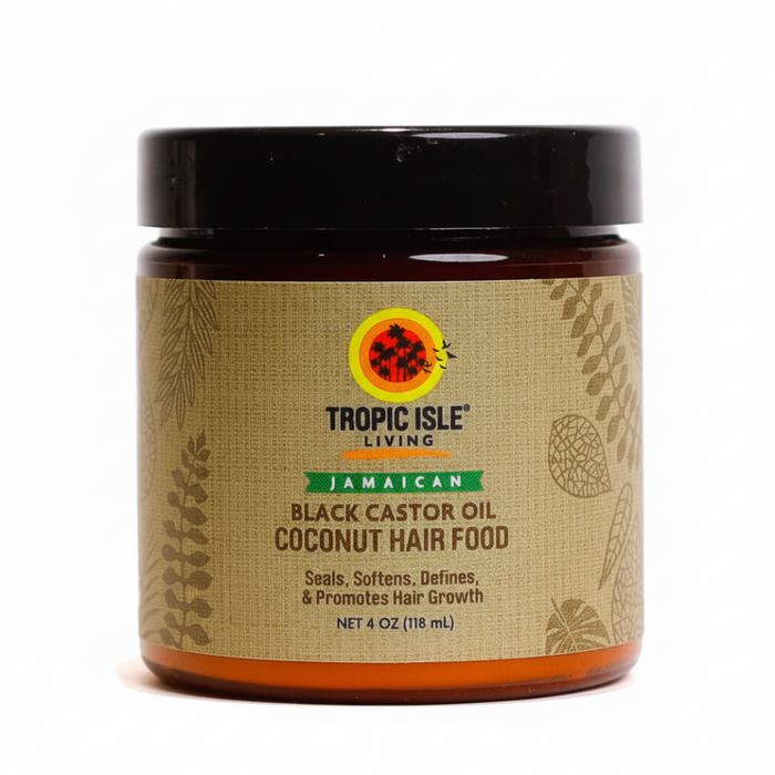 tropic isle coconut jamaican black castor oil hair food 4oz for hair nourishment growth shine and strengthening scalp care treatment
