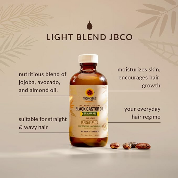 tropic isle jamaican black castor oil light blend 4oz lightweight hair oil for daily hydration scalp nourishment and hair strengthening care