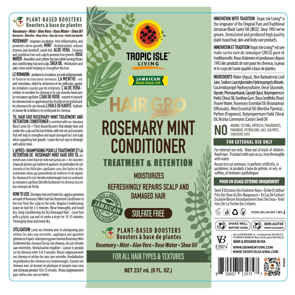 tropic isle rosemary mint conditioner for hair treatment retention moisture strengthening and detangling care