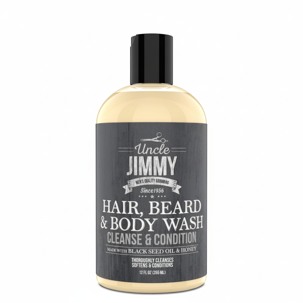 uncle jimmy hair beard body wash 12oz black seed honey cleanser 3 in 1 grooming product