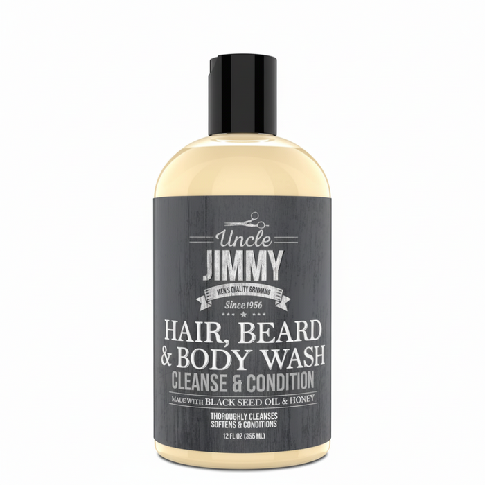 uncle jimmy hair beard body wash 12oz black seed honey cleanser 3 in 1 grooming product