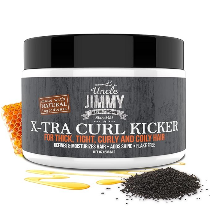 uncle jimmy x-tra curl kicker curl cream thick curly coily hair moisture definition anti frizz