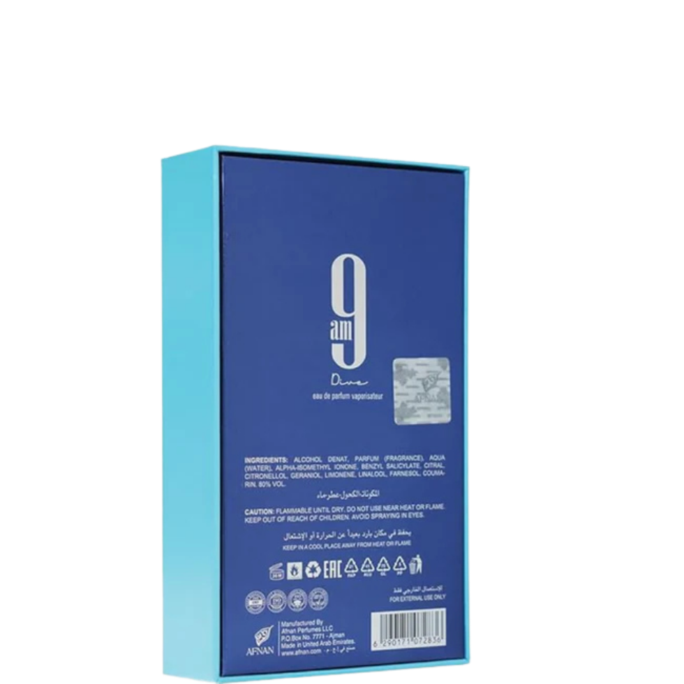 9AM Dive Eau de Parfum by Afnan for Men– 100ml  Fresh Aquatic & Citrus Perfume