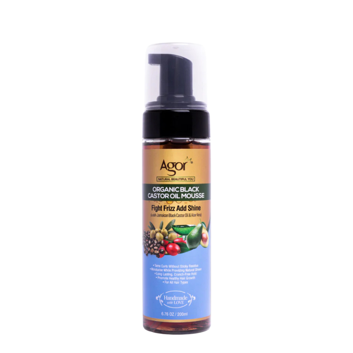 Agor Organic Black Castor Oil Mousse 200ml | Curl Definition Shine Frizz Control