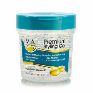 VIA Naturals premium styling gel crystal with vitamin E 266g strong hold shine gel for sculpting molding and frizz control styling