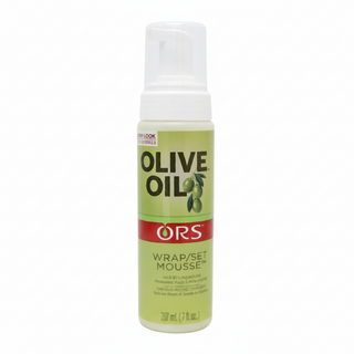 ORS olive oil wrap set mousse 207ml moisturizing styling foam for wraps roller sets and molded styles with soft hold shine smooth finish and faster drying time