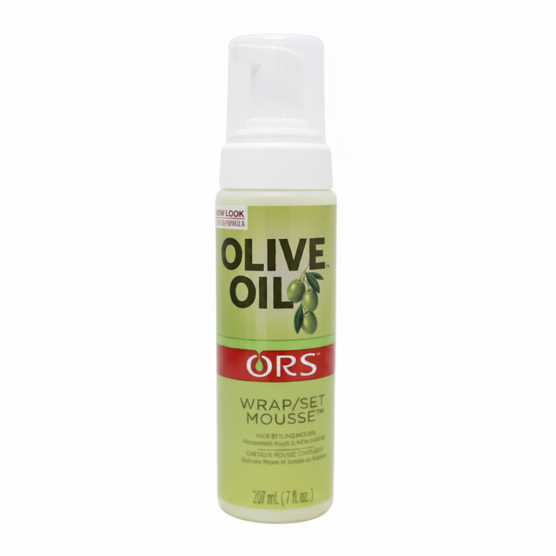 ORS olive oil wrap set mousse 207ml moisturizing styling foam for wraps roller sets and molded styles with soft hold shine smooth finish and faster drying time