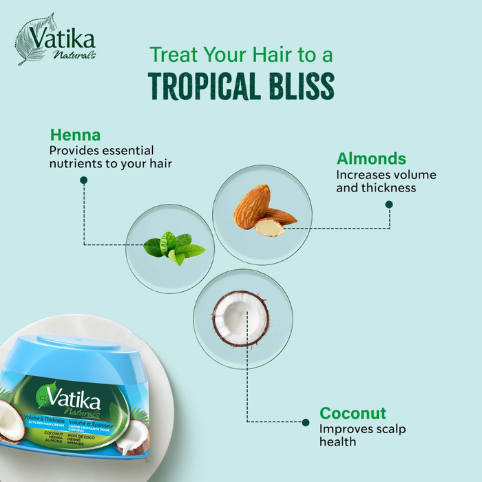 Vatika coconut volume thickness hair cream 210ml for fuller thicker smooth shiny healthy hair