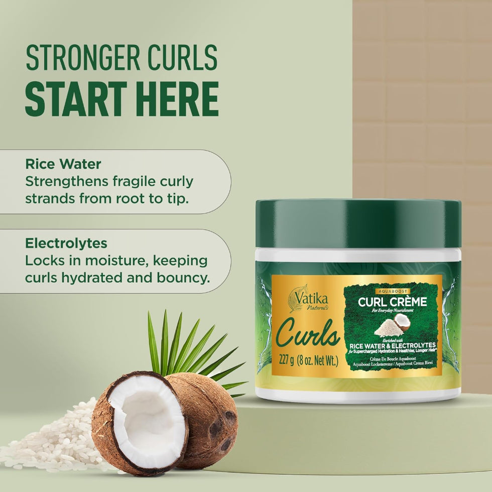 Vatika curls aquaboost curl creme 227g for hydrated defined frizz free soft bouncy curls
