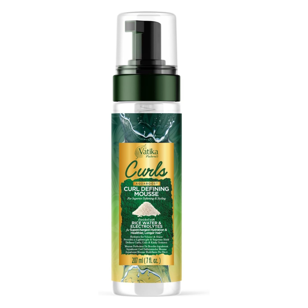 Vatika curls aquaboost curl defining mousse 207ml for hydrated frizz free bouncy defined curls
