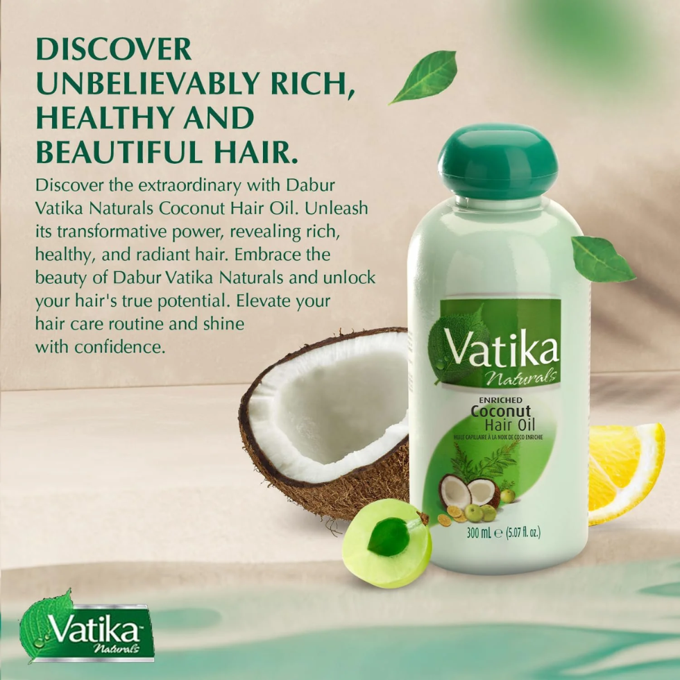 Vatika enriched coconut hair oil 300ml for repair strength shine smooth healthy hair