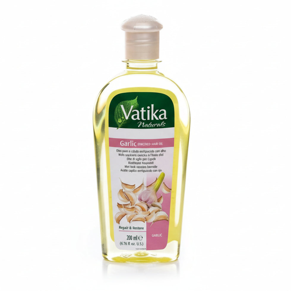 Vatika garlic enriched hair oil 200ml for hair fall control strong smooth shiny healthy hair growth	