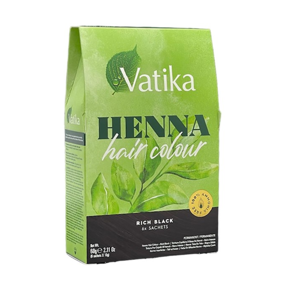 Vatika henna permanent hair color rich black 60g for grey coverage shiny smooth healthy hair