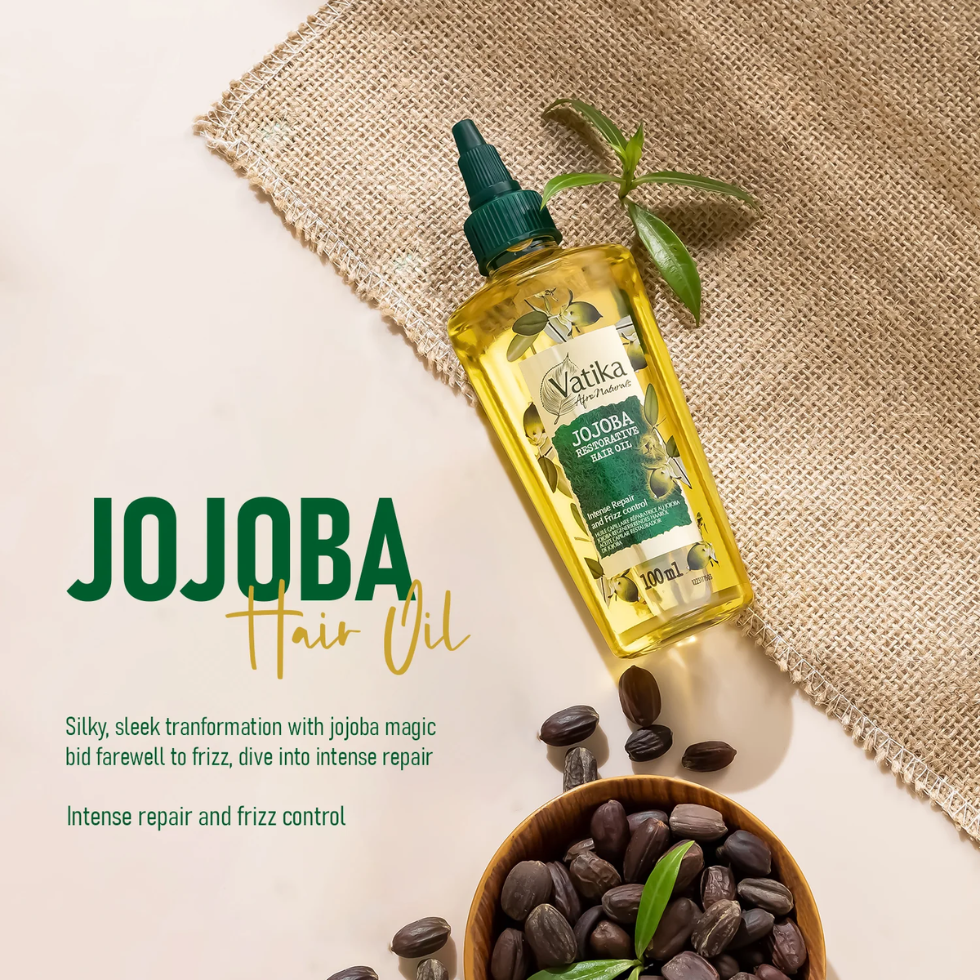 Vatika curls jojoba hair oil 100ml for hydration repair frizz control smooth shiny healthy hair	