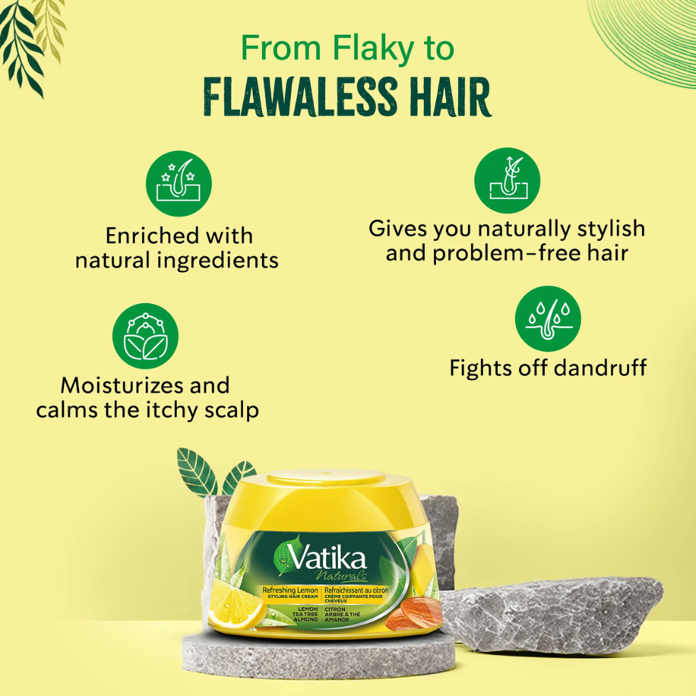 Vatika lemon hair cream 210ml for refreshing hydrating frizz control smooth shiny hair