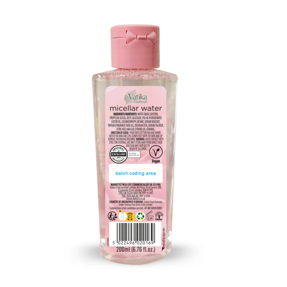 Vatika micellar water 200ml with rose oil for gentle makeup removal clean hydrated radiant skin