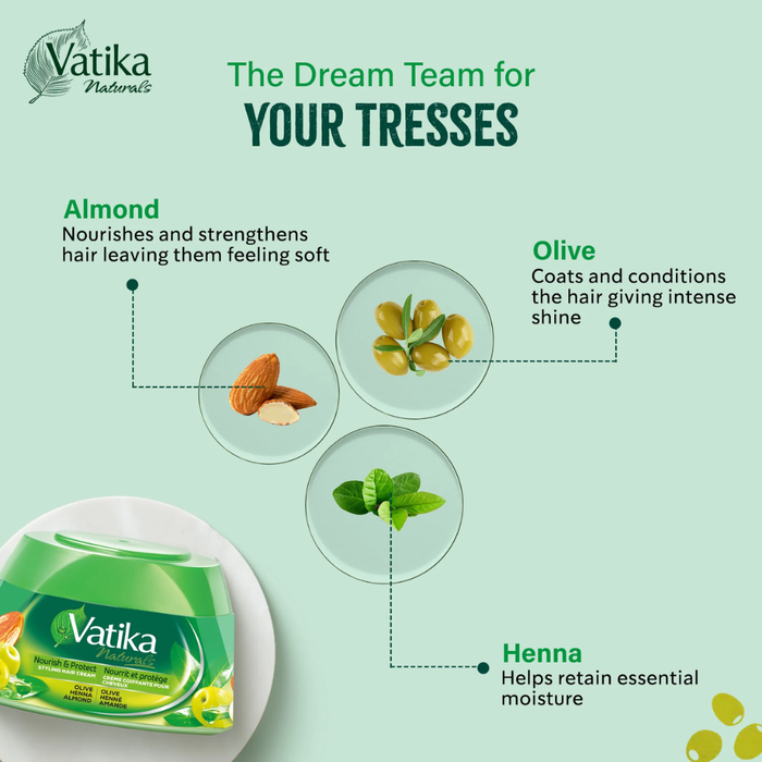 Vatika olive nourish protect hair cream 210ml for hydrating smooth soft shiny healthy hair