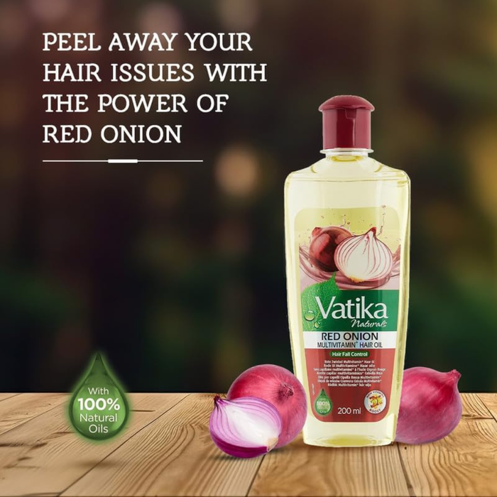 Vatika red onion multivitamin hair oil 200ml for hair growth strong thick shiny healthy hair fall control