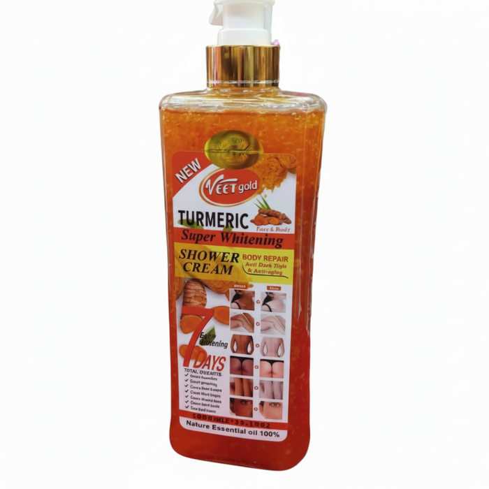 Veet Gold turmeric shower cream for brightening dark spot removal and smooth skin care