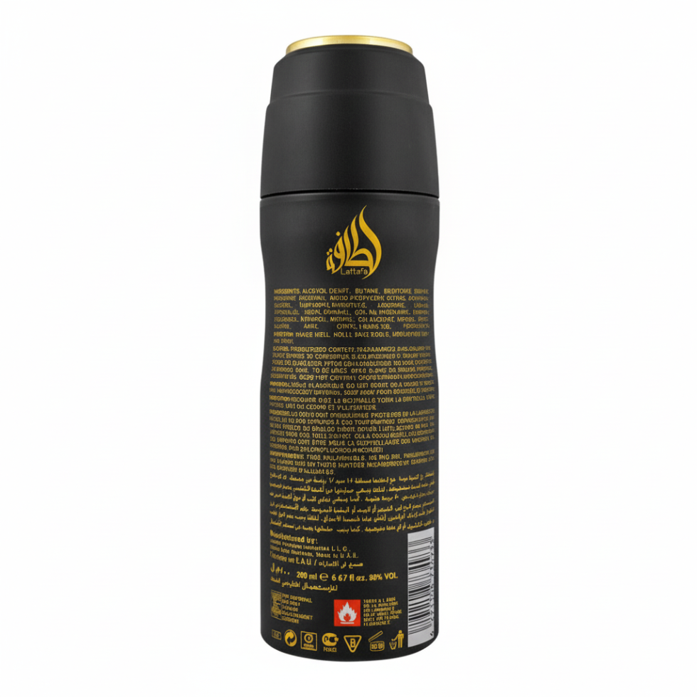Velvet Oud deodorant body spray 200ml rich oud musky woody unisex perfume by Lattafa
