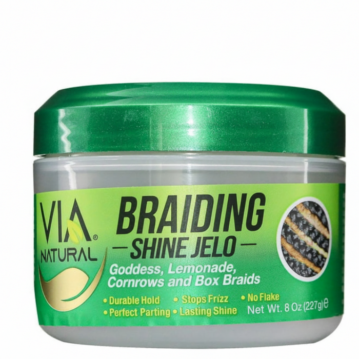via natural braiding shine jelo 8oz sleek parts hold and frizz control gel for braids styling