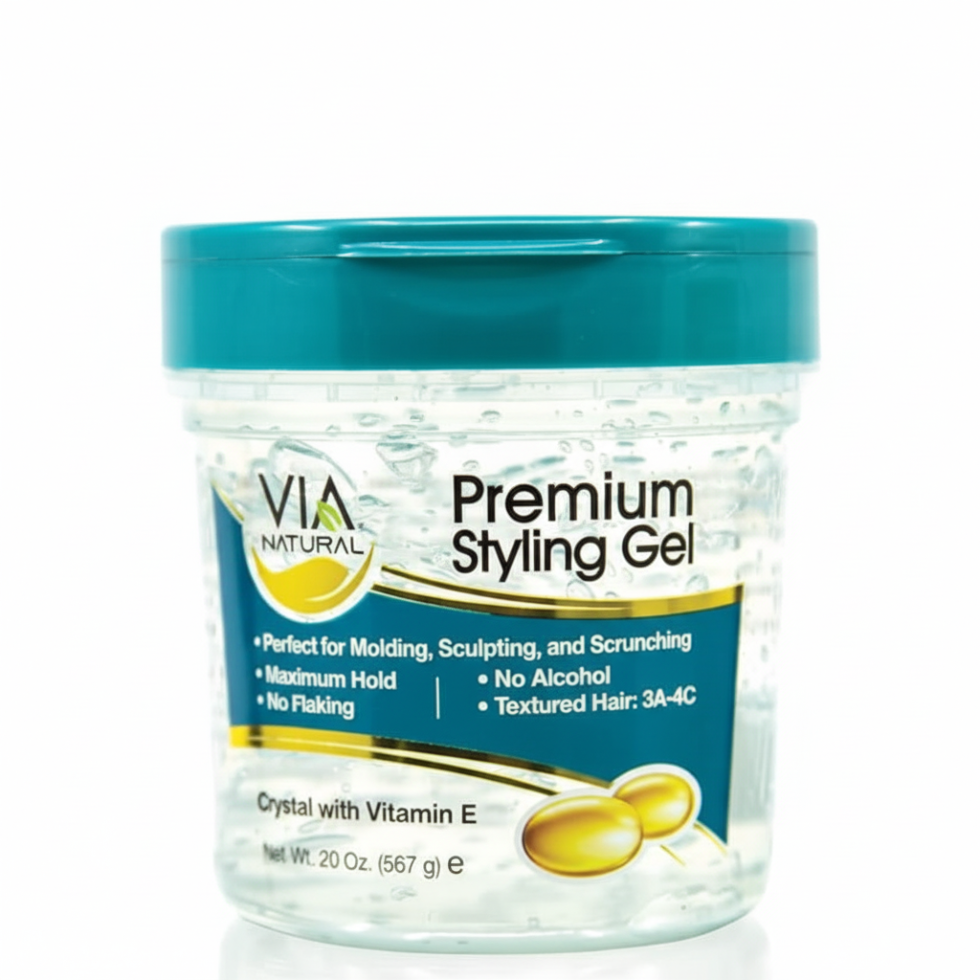 Via natural premium crystal styling gel 20oz vitamin e max hold no flakes hair styling gel