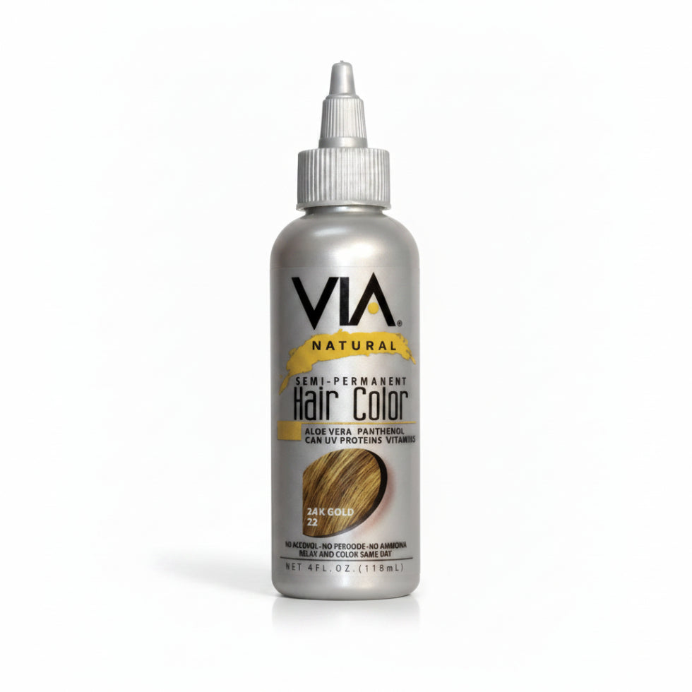 via natural 22 24k gold semi permanent hair colour 4oz ammonia free luxury gold tone hair dye for shiny radiant salon look