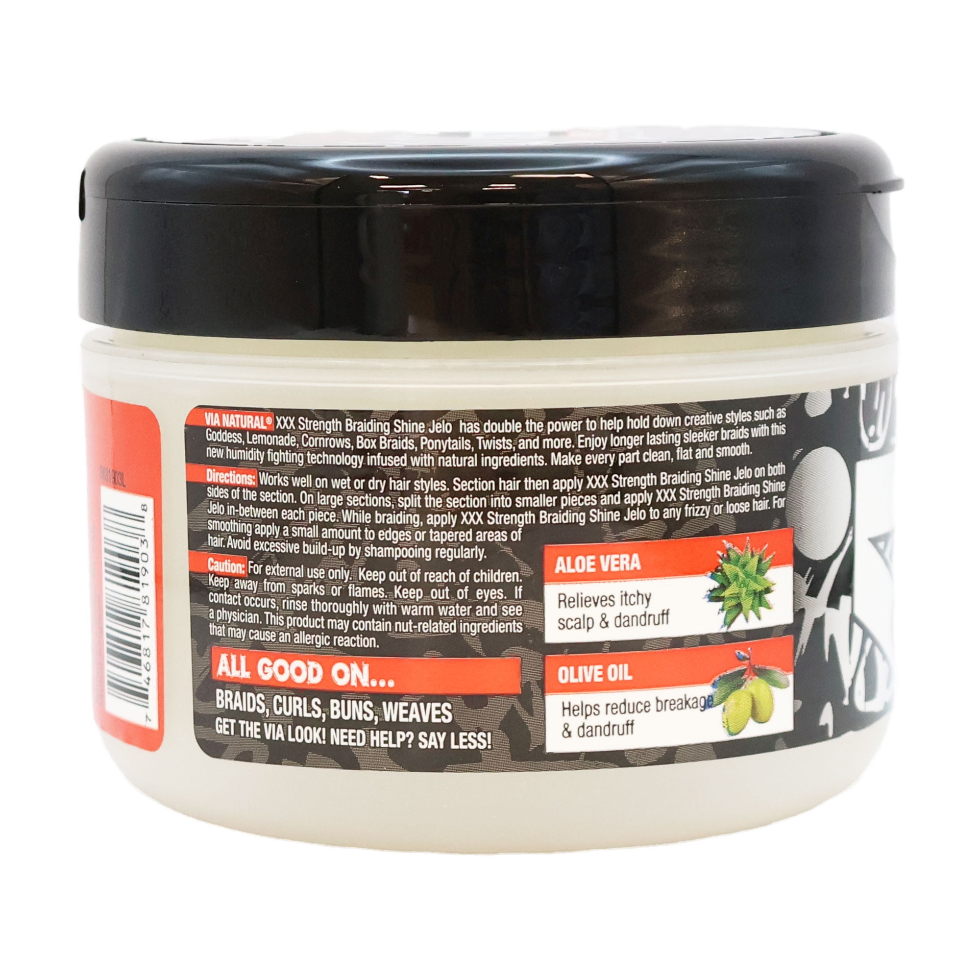 Via Natural XXX strength braiding shine jelo 8oz for strong hold shine and frizz control