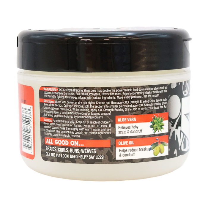 Via Natural XXX Strength Braiding Shine Jelo 8oz | Hold & Shine for Braids